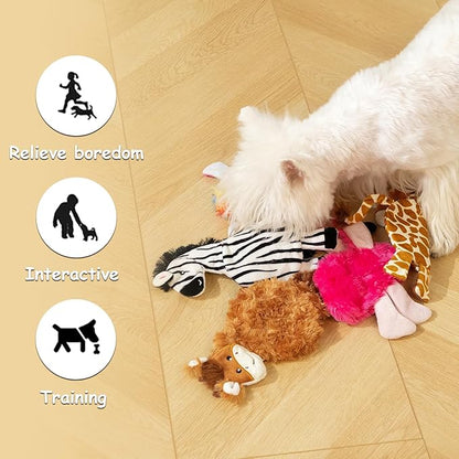 Hollypet Soft Squeaky Dog Toys, Plush No - Mess Chew Toys for Small and Medium Dogs and Non-Aggressive Chews, Puppy Teeth Cleaning Chew Toys, 5 Animal