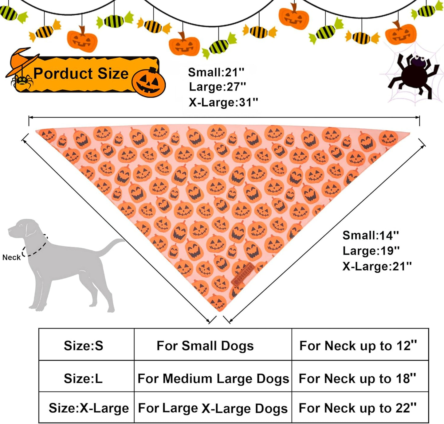 ADOGGYGO Halloween Dog Bandana, Pumpkin Ghost Pet Scarf, Premium Durable Fabric, Adjustable Fit Halloween Bandanas for Small Dogs Pets (Small)