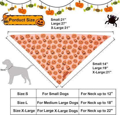 ADOGGYGO Halloween Dog Bandana, Pumpkin Ghost Pet Scarf, Premium Durable Fabric, Adjustable Fit Halloween Bandanas for Small Dogs Pets (Small)