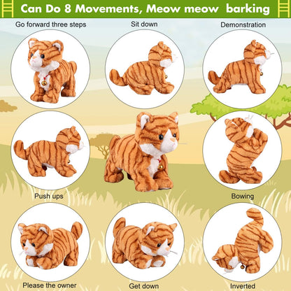 Pattern Yellow Plush Cat Stuffed Animal Interactive Cat Robot Toy, Barking Meow Kitten Touch Control, Electronic Pet Kitty Toy, Animated Toy Cat for Girl Baby L:12" * H:8" * W:5"