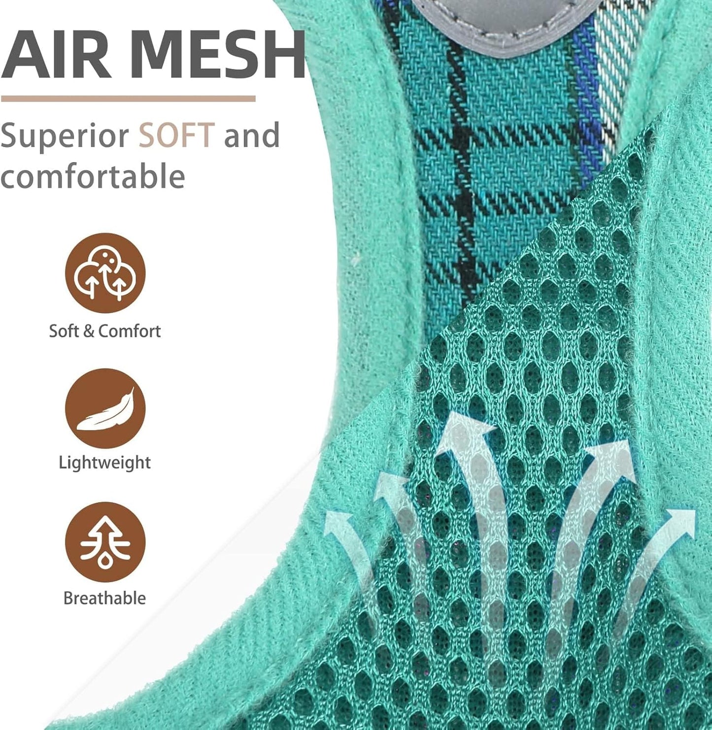 PUPTECK Adjustable Dog Harness Collar and Leash Set Step in No Pull Pet Harness for Small Medium Dogs Puppy and Cats Outdoor Walking Running, Soft Mesh Padded Reflective Vest Harnesses, Lake Green XXS