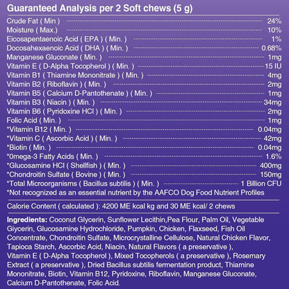 Premium Probiotics for Dogs with Digestive Enzymes & Fiber | Duck Flavor Soft Chews for Itchy Skin, Ear Health, Gut & Immune Support (120 Chews Pumpkin)
