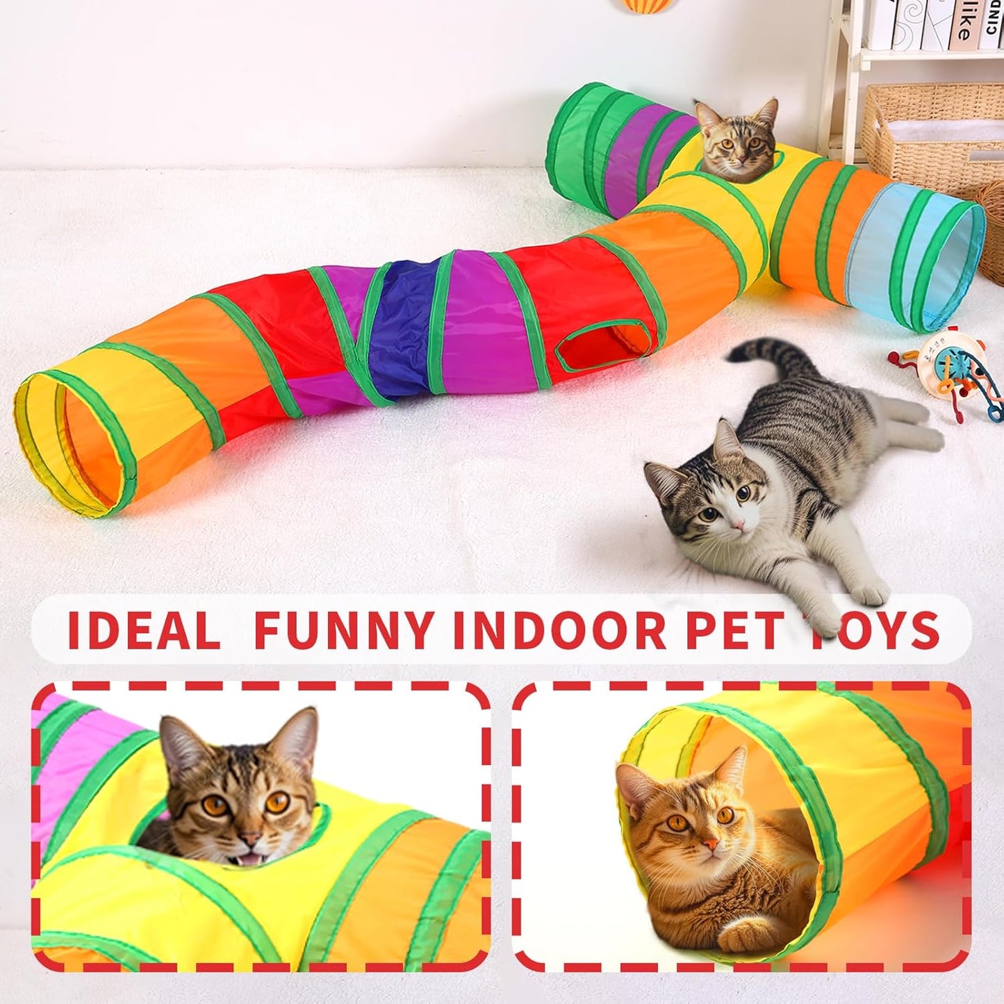 Pet Cat Tunnel, S-T Size Tunnels for Indoor Cats, Collapsible Pet Tunnel for Kitten, Puppy, Rabbit, 25cm-Wide Tunnels, Durable & Breathable, with Peek Hole Toy Ball