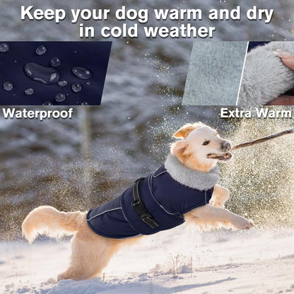 Lelepet Warm Dog Coat Waterproof Dog Jacket for Medium Dogs Reflective Fleece Vest with Adjustable Buckle Hook & Loop Windproof Cold Weather Coats for Small Medium Large Dogs, Navy Blue, M