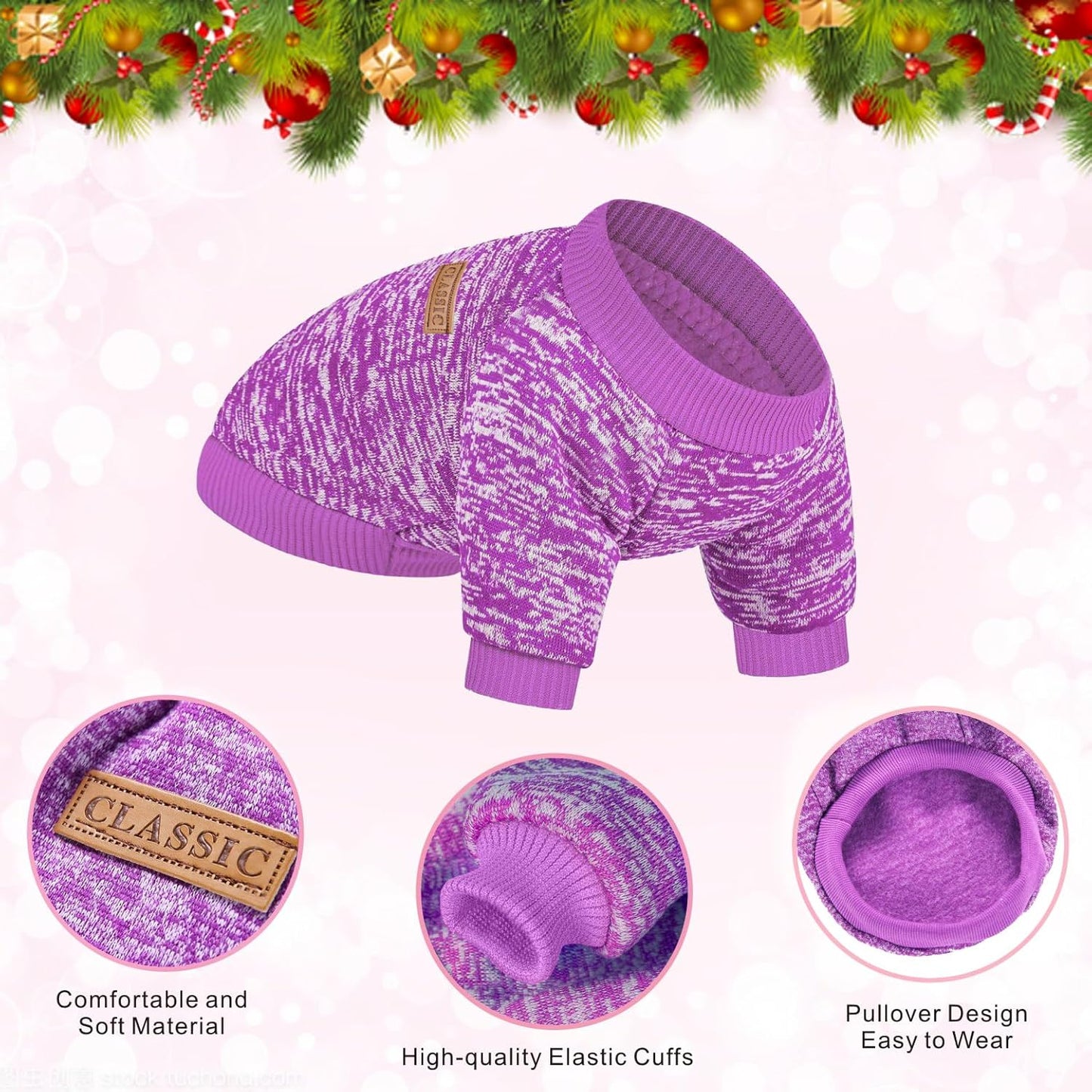 2 Pieces Pet Dog Classic Knitwear Sweater, Fleece Coat for Small,Medium Dogs,Warm Pet Dog Cat Clothes,Soft Puppy Customes for Chihuahua Yorkshire Tzu (Pink Purple,L)