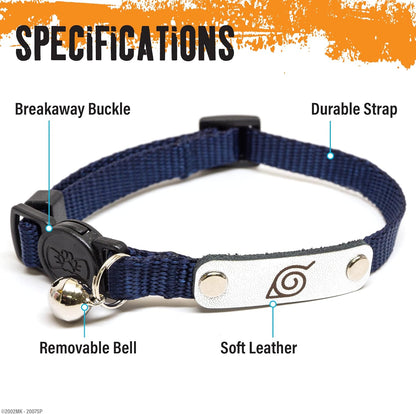 Naruto Breakaway Cat Collars for Girl & Boy Cats | Officially Licensed Naruto Shippuden Hidden Leaf Village Pet Accessories & Gifts, (8.5” to12”) Adjustable Cute Kitten Collar with Bell (Black, Ninja)
