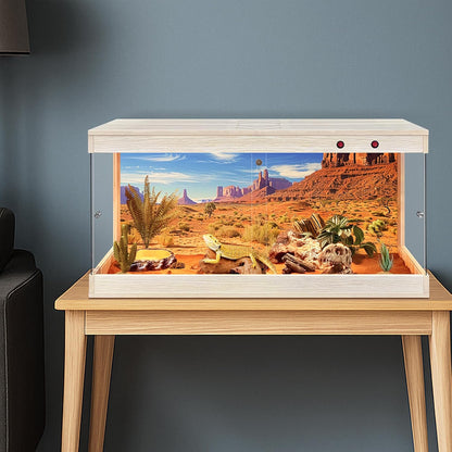 Royxen Tempered Glass Reptile Enclosure,Reptile Tank with Wooden Mesh Top and Lockable Design,32 Gallon Bearded Dragon Tank for Lizard Gecko Tortoise Snake Habitat,32" x 16" x 16",Oak