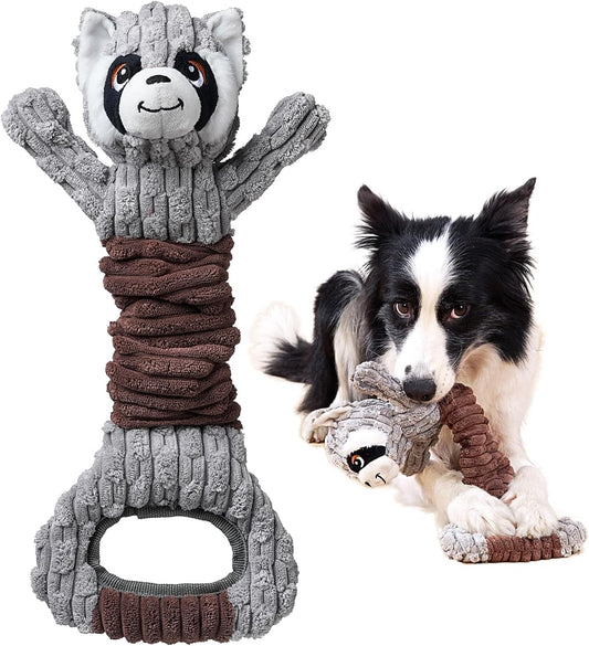 Tug of War Dog Toy, Durable Large Breed Dog Toy, Though Stuffed Dog Squeaky Toy with Crinkle Paper for Small, Middle and Big Dogs(Raccoon)