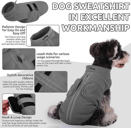 Queenmore Large Dog Sweaters, Soft Fleece Vest Pullover Dog Jacket with Leash Hole, Warm Winter Dogs Clothes Cold Weather Doggy Dachshund Sweater for Large Dogs Cats Boy or Girl (Grey, L)
