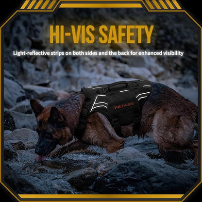 OneTigris Tactical Dog Harness for Large Dogs, Mesh Dog Harness Medium Sized Dog Reflective Dog Vest, Heavy Duty & Breathable Military Dogs Vest with No Pull Buckle