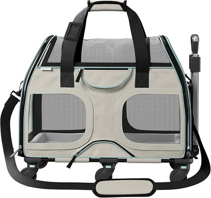 Katziela Pet Carrier - Airline Compliant Dog Carrier - TSA Approved Pet Carrier for Small Dogs and Cats - Soft FAA Travel Airplane Dog Carrier Luggage (Light Grey/Blue-Pro)