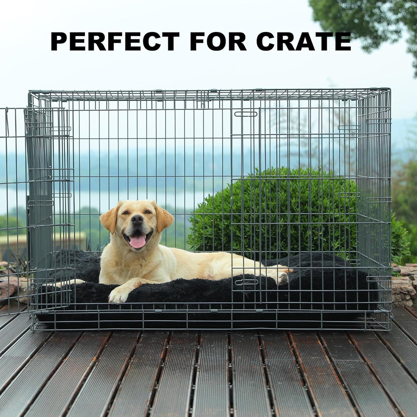 Bedfolks Waterproof Crate Bed, Plush Dog Crate Pad with Removable Cover, Faux Fur Dog Kennel Bed, 41"x27", Black
