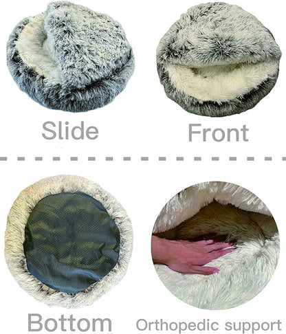 ShinHye Cat Bed Round Plush Fluffy Hooded Cat Bed Cave, Cozy for Indoor Cats or Small Dog beds, Soothing Pet Beds Doughnut Calm Anti-nxiety Dog Bed - Waterproof Bottom Washable (26×26inch, Coffee)