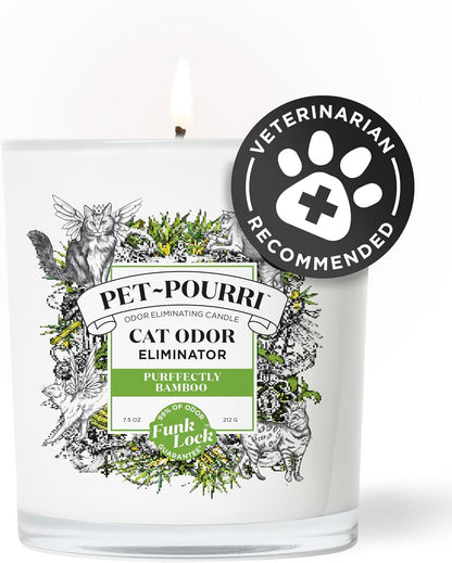 Pet-Pourri Purrfectly Bamboo Cat Deodorizer Candle – Cat Safe Plant Based Ingredients & Wax – Vet Approved – Aromatherapy & Air Freshener for Kitty Odor – Scented with Bamboo, Jasmine & Pear