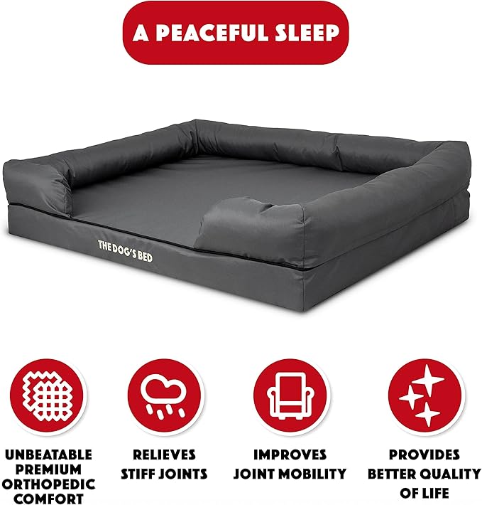 The Dog’s Bed XL Grey, Memory Foam, Pain Relief: Arthritis, Hip & Elbow Dysplasia, Post Surgery, Lameness, Supportive, Calming, Waterproof Washable Cover