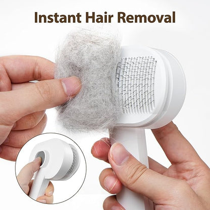 Soft Cat Brush for Indoor Cats Shedding with Protective Case, Flea Comb Included, Self-Cleaning Slicker Brush for Cats, Sensitive Cat Pet Hair Removal Tools Grooming Supplies