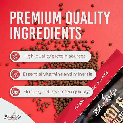 Blue Ridge Koi Fish Food 5lb - Koi Food Mini Growth Formula, Goldfish Food, Premium Fish Food for Ponds, Ponds Fish Food, Floating Pond Pellets