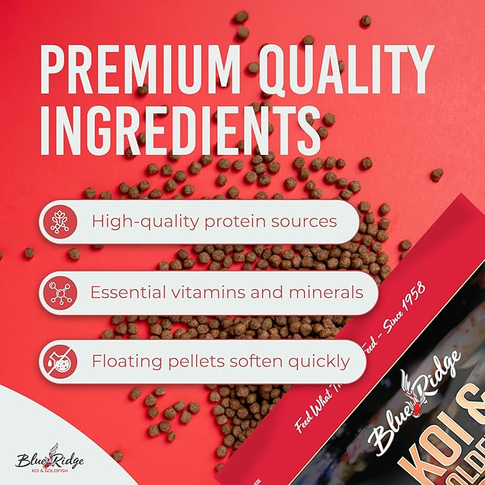 Blue Ridge Koi Fish Food 5lb - Koi Food Large 3/16" Growth Formula, Goldfish Food, Premium Fish Food for Ponds, Ponds Fish Food, Floating Pond Pellets