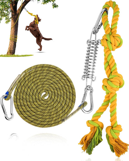 Petbobi Bungee Dog Toy, Outdoor Dog Tug Toy for Pitbull Interactive Exercise, Spring Pole Tug-of-War Toy with Durable Rope, Hanging Toy for Large Dogs to Reduce Boredom, Yellow