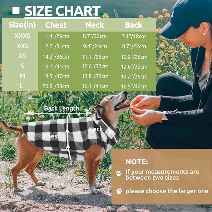 Kama Bridal Dog Spring Autumn Winter Coat Pullover Fleece Vest for Cats & Dogs - Thin Sweater, Black & White Plaid (Black, XXS)