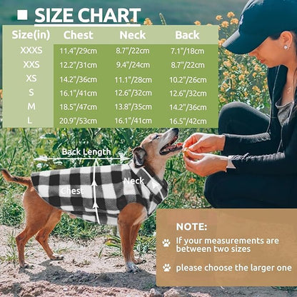 KAMA BRIDAL Spring Autumn Winter Coat Pullover Fleece Vest for Cats Small and Medium Dogs Thin Sweater Black & White Plaid (Black, XS)