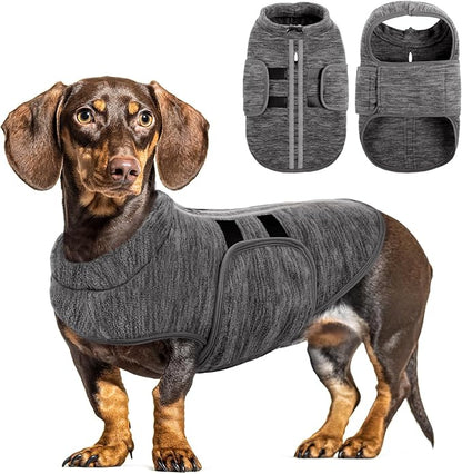 Queenmore Small Dog Sweaters, Soft Fleece Vest Pullover Dog Jacket with Leash Hole, Warm Winter Dogs Clothes Cold Weather Doggy Dachshund Sweater for Small Doggy Cats Boy or Girl (Cationic Gray, S)