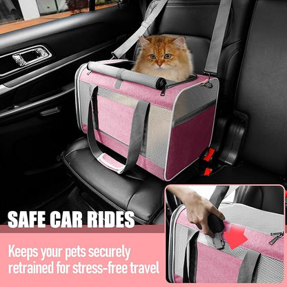Cat Carrier 20lbs Top Open/Soft Sided Small Pet Dog Travel Carrying Crate/Collapsible Puppy Transport Carry Bag/Sturdy Pet Cages Chihuahuas Mini Dog 10lbs Pink