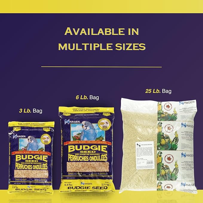 Hagen Parakeet/Budgie Staple VME Seed – Premium Blend, Nutritionally Balanced, Fortified with Vitamins & Minerals, Dust-Free Mix for Budgies, 25 lb Bag