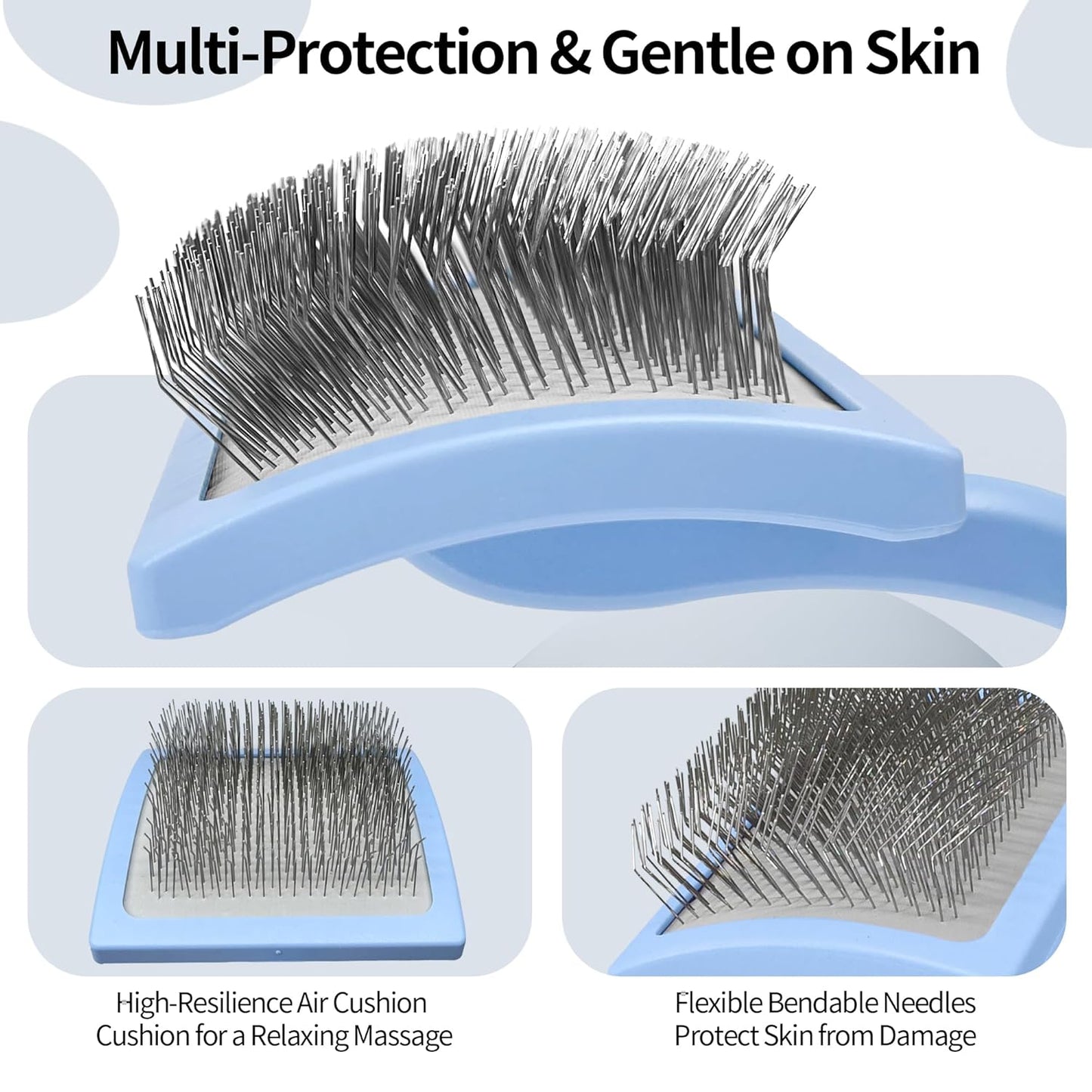 Pet Slicker Brush for Long & Short Hair - Detangling Tool for Dogs & Cats - 135° Angled Stainless Steel Pins, Curved Handle - Gentle Grooming for Small/Medium/Large Breeds (Blue)