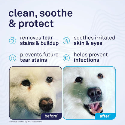 Petpost Tear Stain Remover Wipes for Dogs | 100 Count Gentle Eye Wipes with Juniper Berry & Coconut | Dog Face Wipes for Tear Stains & Eye Discharge | Soft Cotton Pads, Bleach Free