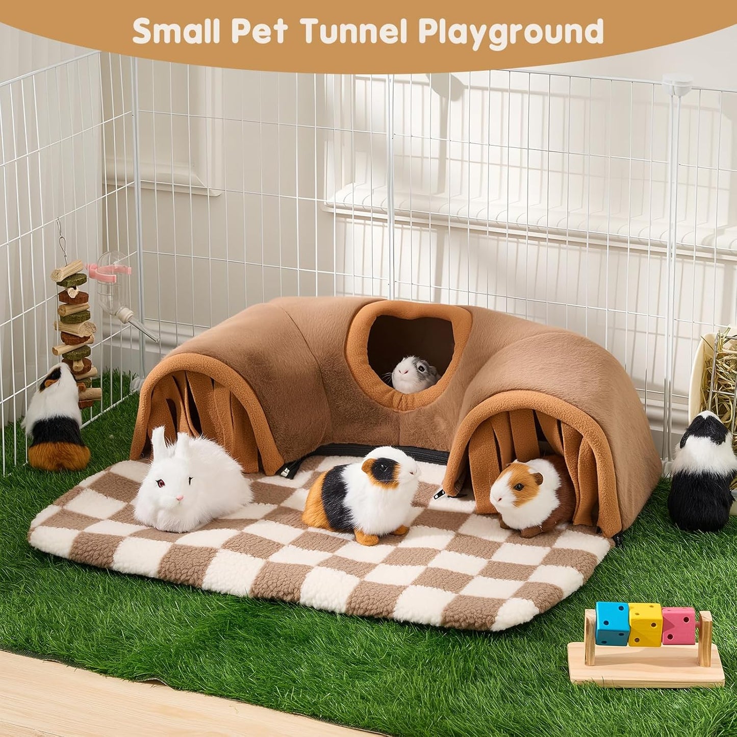 Avont Guinea Pig Hideout Tunnel, Large Hideaway Play Tube Toys Mat for Small Animal Dwarf Rabbits Chinchillas Hamsters Hedgehogs Ferrets Bearded Dragons and Rats -Brown