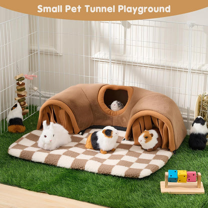 Avont Guinea Pig Hideout Tunnel, Large Hideaway Play Tube Toys Mat for Small Animal Dwarf Rabbits Chinchillas Hamsters Hedgehogs Ferrets Bearded Dragons and Rats -Brown