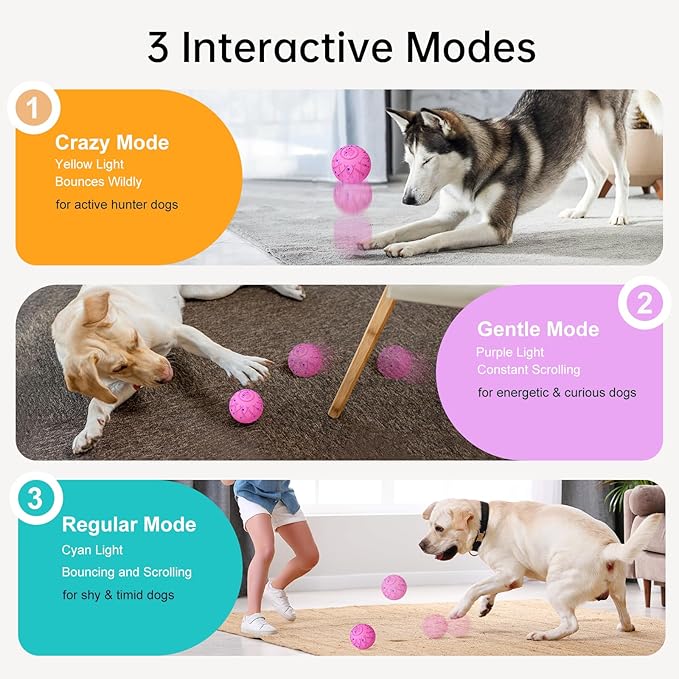 Smart Interactive Dog Toy, Automatic Moving, Bouncing and Stimulation, Silent Foam Material, IP54 Waterproof Rating, Active Rolling,Dog Ball for Medium and Large Dogs,Dog Birthday (Pink)