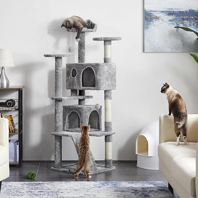 Yaheetech Multi-Level Cat Tree Cat Tower for Indoor Cats Cat Condo Furniture with Sisal Scratching Post, 61in, Light Gray
