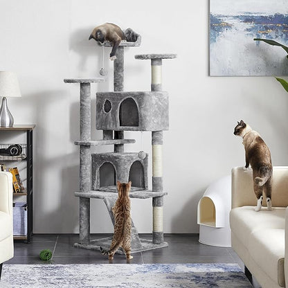 Yaheetech Multi-Level Cat Tree Cat Tower for Indoor Cats Cat Condo Furniture with Sisal Scratching Post, 61in, Light Gray
