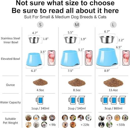 Dog Bowls,Cone Friendly Non Slip Single Dog Bowl with Stainless Steel Inner, Raised Bowls for Small and Medium Dogs Spaniel Dogs Long Ear, High Capacity, L/3 Cups Aqua Blue