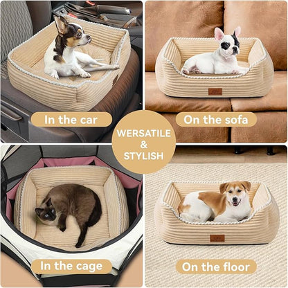 Rectangle Cat Dog Bed for Large Medium Small Pets Indoor Outdoor Machine Washable Sleeping Sofa Non-Slip Bottom Soft Puppy Bed Durable Orthopedic Calming Pet Cuddler (Small, Coffee)