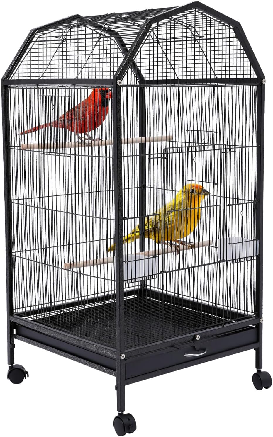 Large Bird Cage, Movable Pet Bird Flight Cages with 5 Doors, Panorama Bird Aviary Indoor with Stand 17.9x17.9x39.9, Fit for a Canary, Finch, Cockatiels, Conures, Parrot, Lovebirds