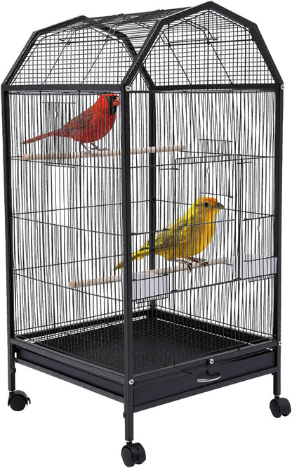 Large Bird Cage, Movable Pet Bird Flight Cages with 5 Doors, Panorama Bird Aviary Indoor with Stand 17.9x17.9x39.9, Fit for a Canary, Finch, Cockatiels, Conures, Parrot, Lovebirds