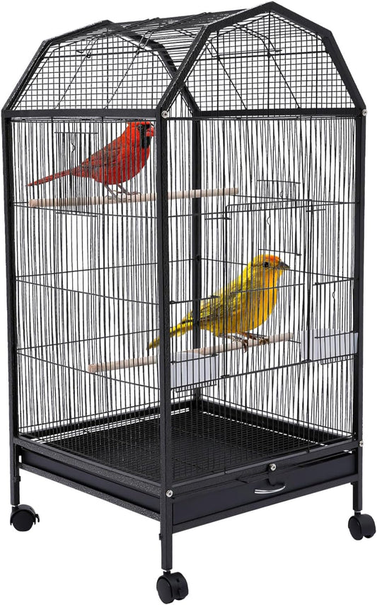 Large Bird Cage, Movable Pet Bird Flight Cages with 5 Doors, Panorama Bird Aviary Indoor with Stand 17.9x17.9x39.9, Fit for a Canary, Finch, Cockatiels, Conures, Parrot, Lovebirds