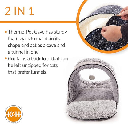 K&H Pet Products Thermo-Pet Cave Heated Cat Bed for Large Cats, Indoor Heated Pet Bed for Dogs & Cats, Covered Cave Pet Tent, Collapsible, Machine Washable, Safety Listed - 17 X 15 X 13in Gray