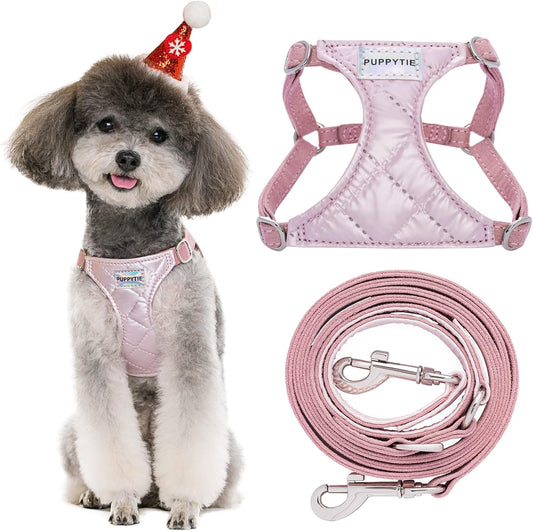 Puppytie No Pull Small Dog Harness with Multifunction Dog Leash,Lightweight Soft Adjustable No Choke Escape Proof Pet Harness Vest Pet Harness Vest,Glossy Pink,S