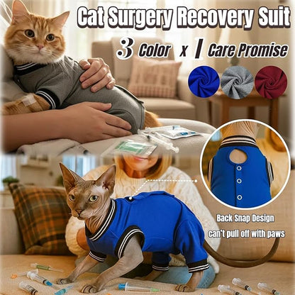 T'CHAQUE Cat Surgery Clothes Recovery Suit for Female Male, Cat Onesie Pet Surgical Pajamas Hind Legs Long Sleeve, Abdominal Wound Skin Diseases, E-Collar Alternative, Spay Recovery Suit, RoyalBlue-L