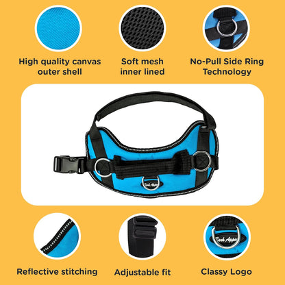 Bark Appeal Blue Hibiscus No-Pull Dog Harness for Extra Large Sized Pets – Adjustable, Reflective Vest with 3 Leash Clips for Added Control, Easy Walks & Training – XXL