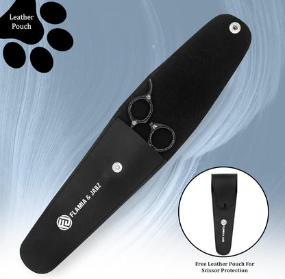 Professional Dog Grooming Chunker Shears/Scissors with Paw Prints for Dogs, Cats & Pets (Right Handed, Black, Stainless Steel 8 Inch)