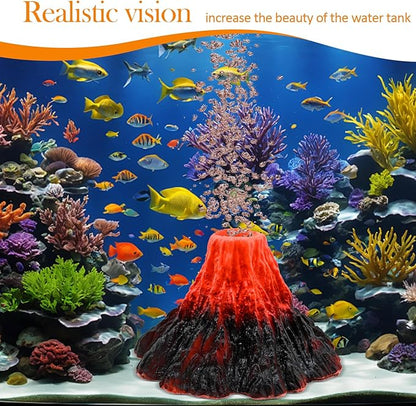 Aquarium Volcano Decoration Kit Resin Volcano Decoration Aquarium Foamer with Colored Light Decoration Suitable for Fish Tank Landscaping Decoration
