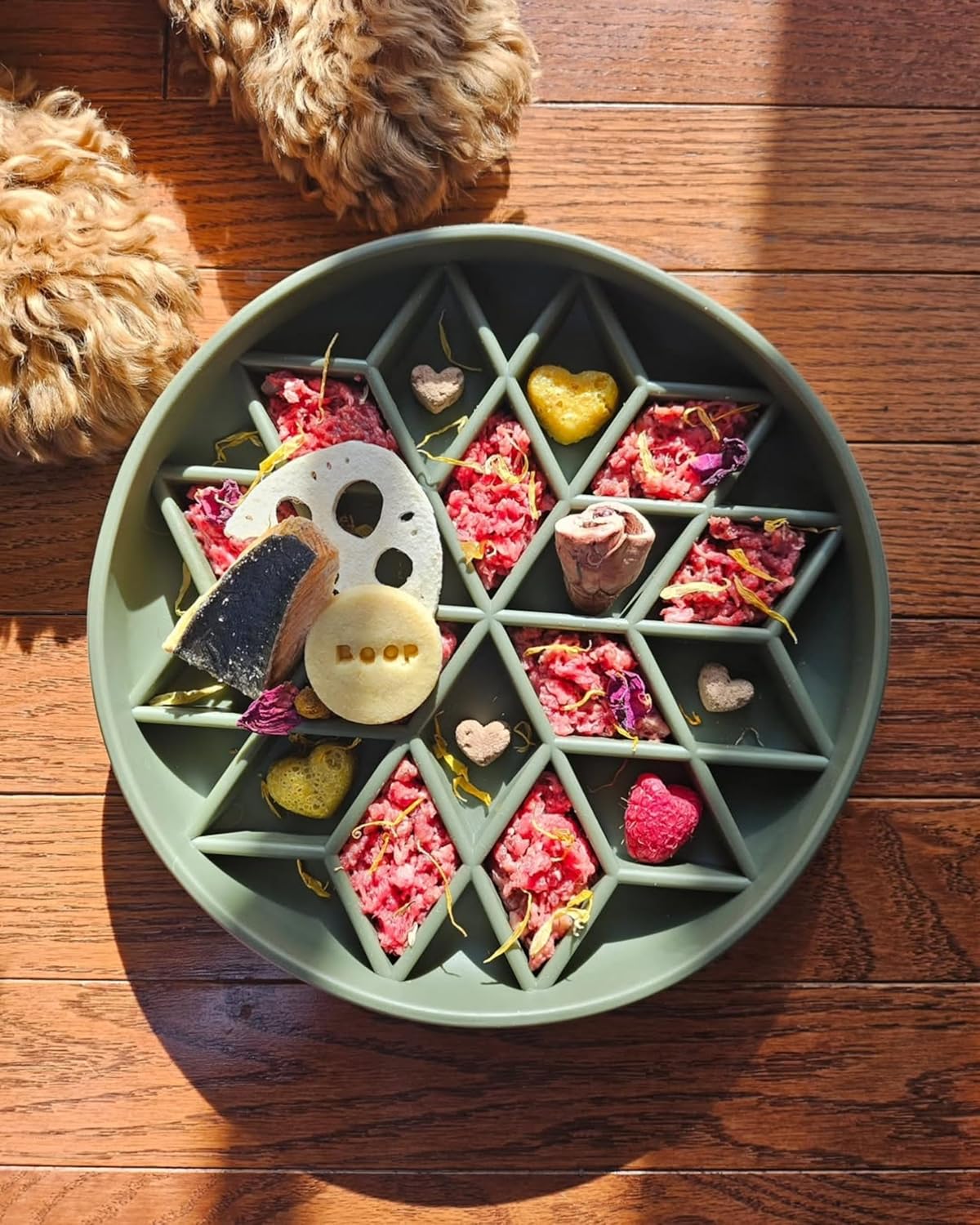 OHMO Slow Feeder Dog& Cat Bowl, Silicone Puppy Cat Food Bowl with Anti-Slip Suction Cup Slow Down Small Dogs Eating, Anti Choking (S-Diamond,Camo Green)