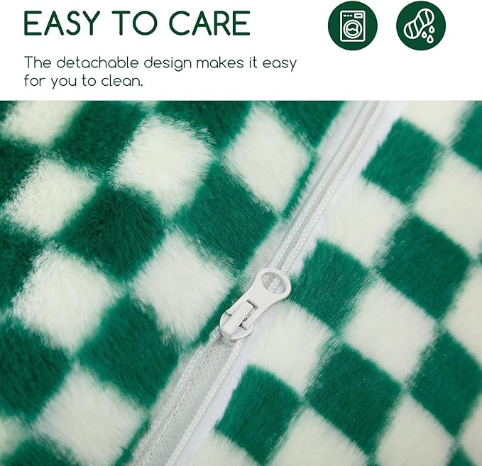 Hollypet Cat Bed Fluffy Plush Mutifuctional Double-Layer Soft Pet Couch Orthopedic Sofa Nest Beds for Small Cats and Dogs, Forest Green and White (21x15x8 inch)