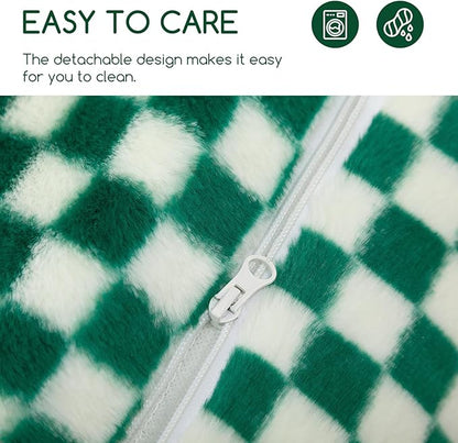 Hollypet Cat Bed Fluffy Plush Mutifuctional Double-Layer Soft Pet Couch Orthopedic Sofa Nest Beds for Small Cats and Dogs, Forest Green and White (21x15x8 inch)