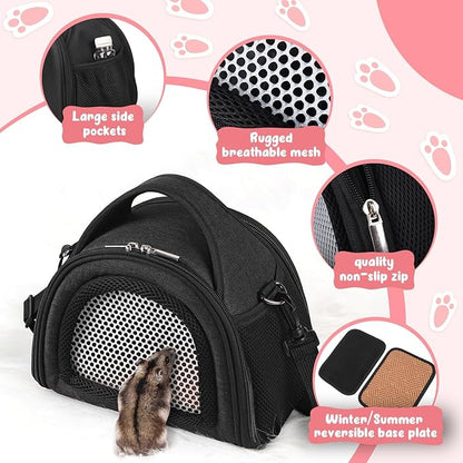 YUDODO Hamster Carrier Guinea Pig Carrier Bag Small Animal Sugar Glider Pouch Gerbil Hedgehog Portable Travel Carrier Outdoor Hangbag Flying Squirrel Rat Carrier Black